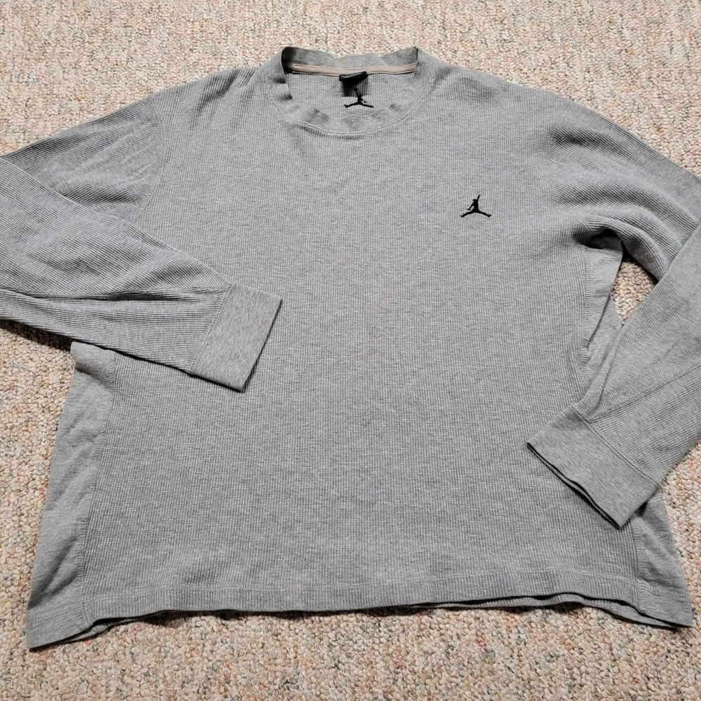 Air Jordan Thermal Shirt Mens XXL Gray Jumpman Waffle Knit Long Sleeve Tee